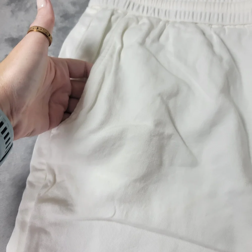 COS Women White Cotton Linen Blend Drawstring Tapered Trouser Pants Size 10